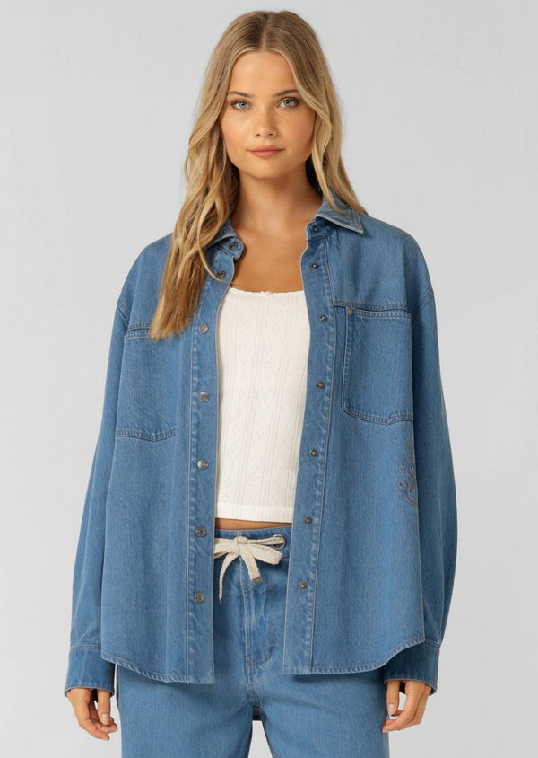 lorna jane Off Duty Vintage Wash Denim Shirt