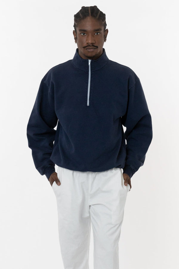 los angeles apparel 10 oz. Garment Dye Cotton Fleece Half Zip Pullover
