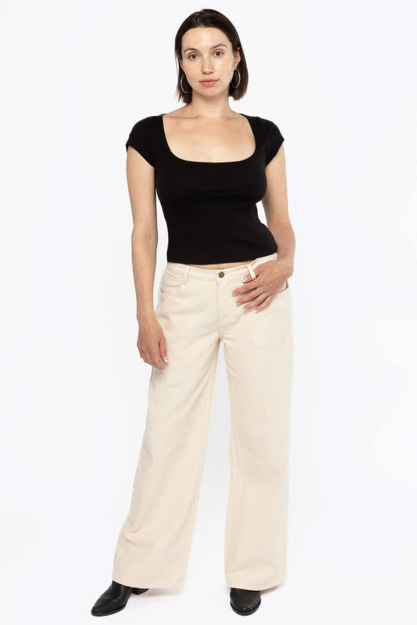 los angeles apparel 12 oz Bull Denim Mid Rise Wide Leg Jeans