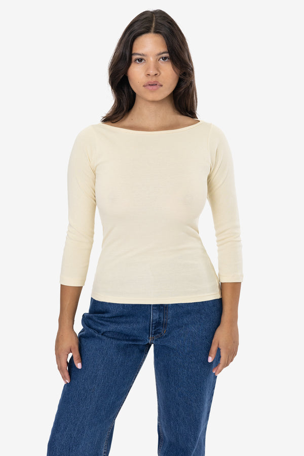 Los Angeles Apparel Baby Rib 3/4 Sleeve Boatneck Top