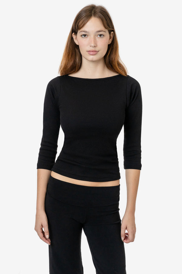 los angeles apparel Baby Rib 3/4 Sleeve Boatneck Top