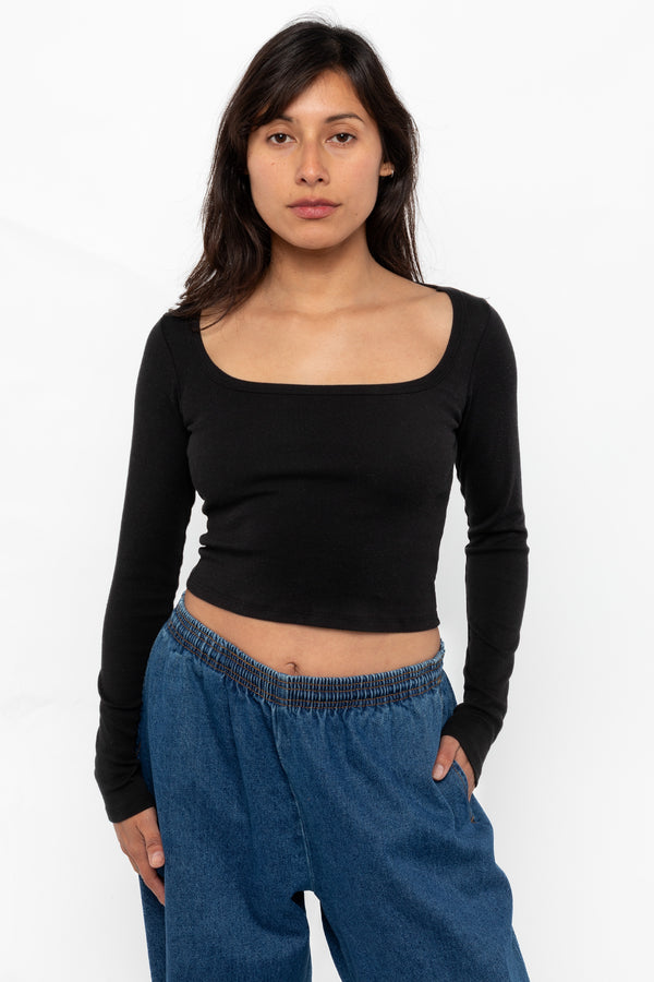 Los Angeles Apparel Baby Rib Long Sleeve Square Neck Tee