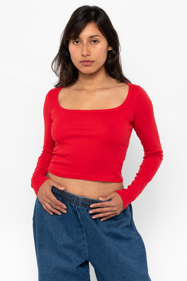 Los Angeles Apparel Baby Rib Long Sleeve Square Neck Tee