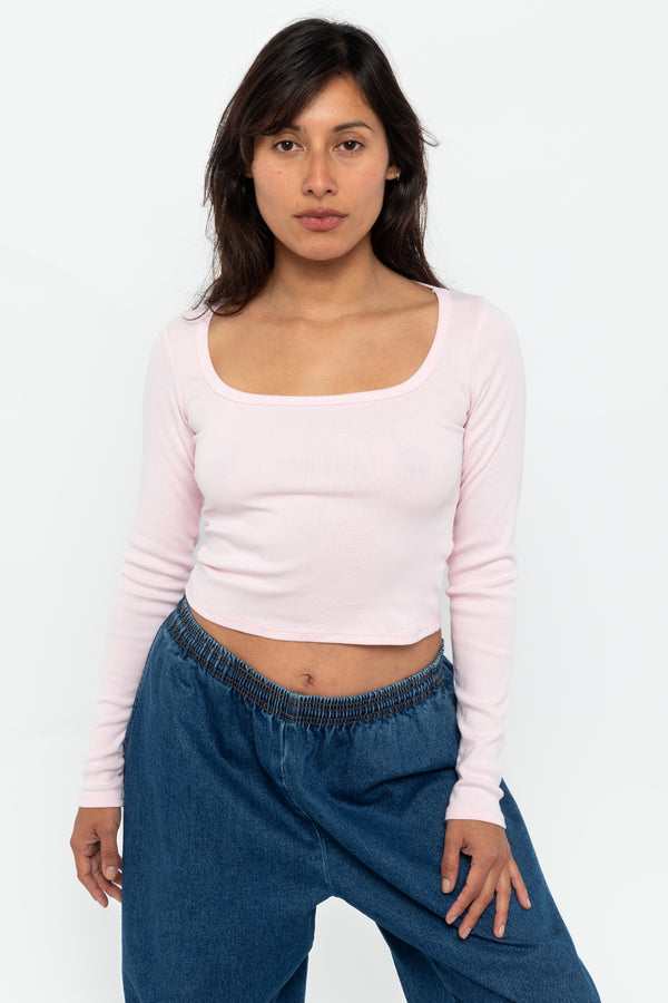 Los Angeles Apparel Baby Rib Long Sleeve Square Neck Tee