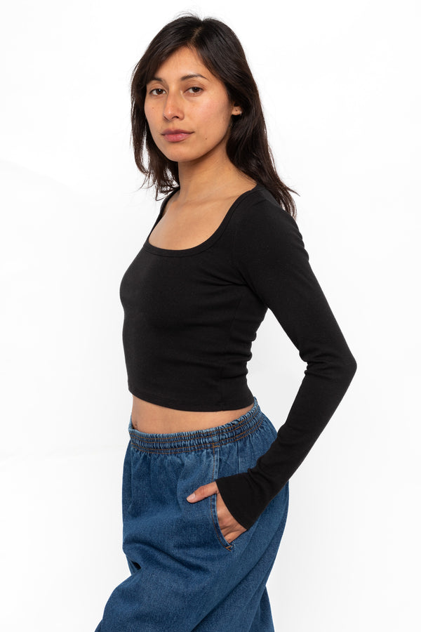 los angeles apparel Baby Rib Long Sleeve Square Neck Tee