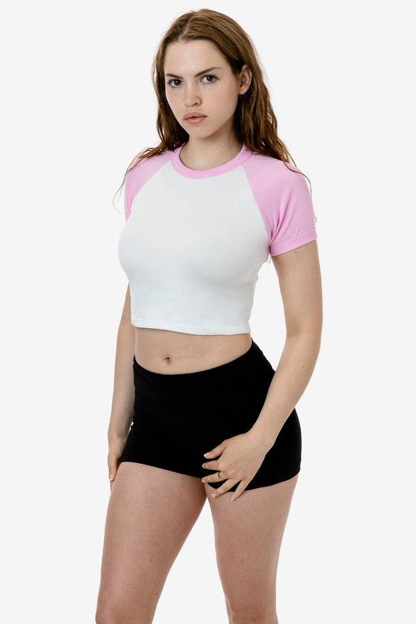 Los Angeles Apparel Baby Rib Short Sleeve Cropped Raglan