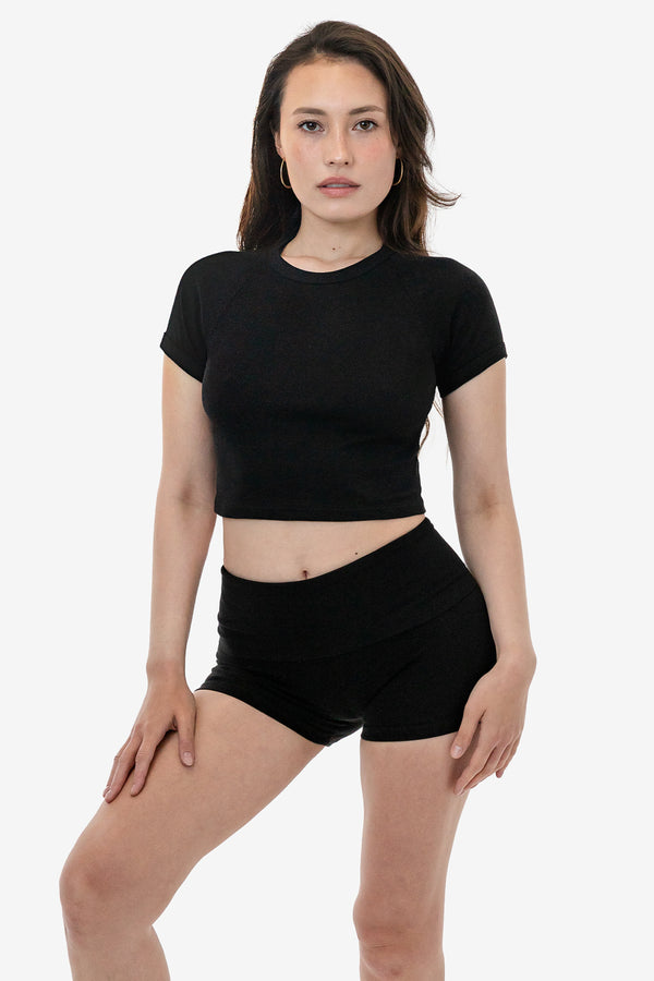 los angeles apparel Baby Rib Short Sleeve Cropped Raglan