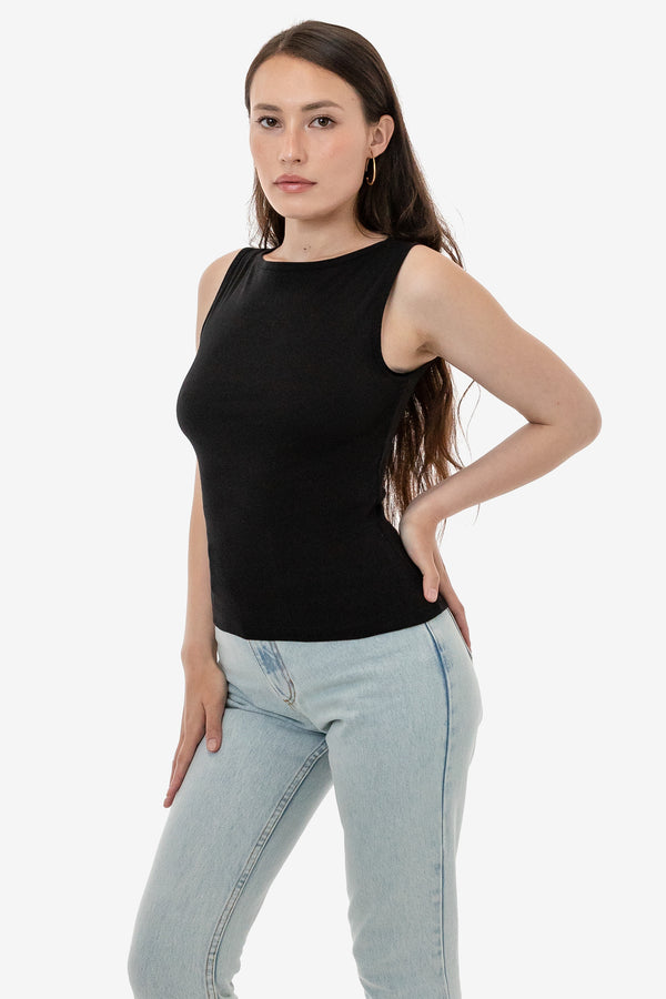 los angeles apparel Baby Rib Sleeveless Boatneck Top
