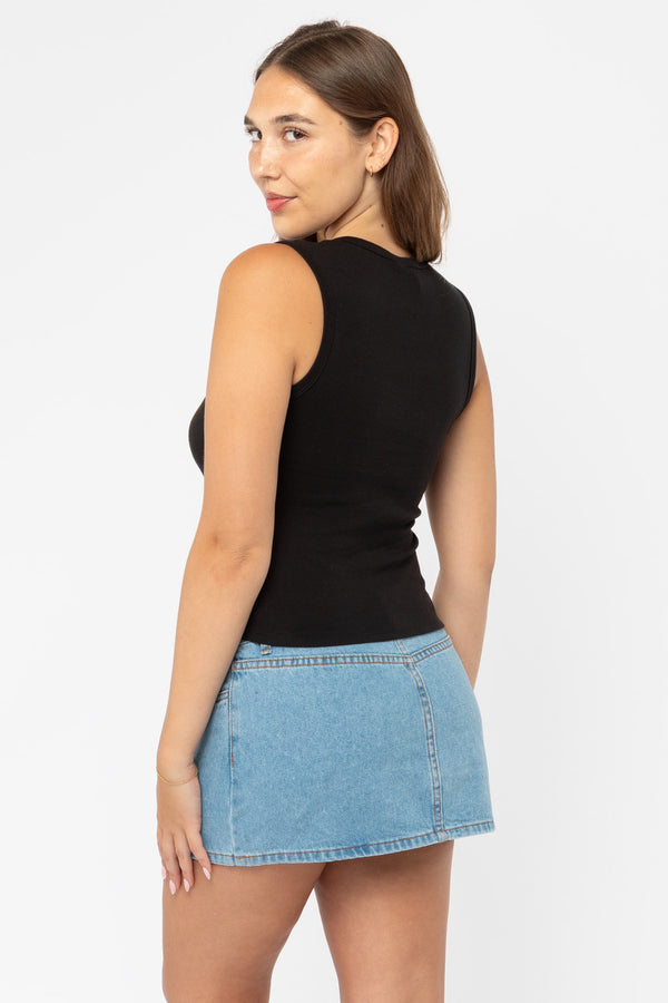 Los Angeles Apparel Baby Rib Sleeveless V Neck Button Up Top