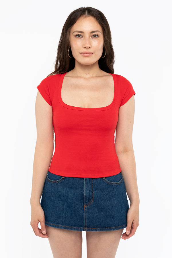 Los Angeles Apparel Baby Rib Square Neck Cap Sleeve Tee