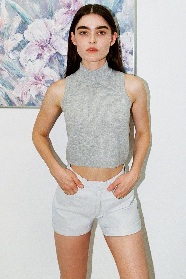 Los Angeles Apparel Cashmere Knit Sleeveless Mock Neck