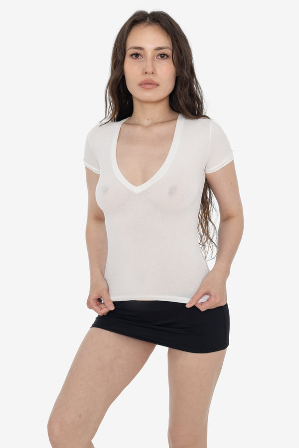 los angeles apparel Cheesecloth Fitted V-Neck T-Shirt