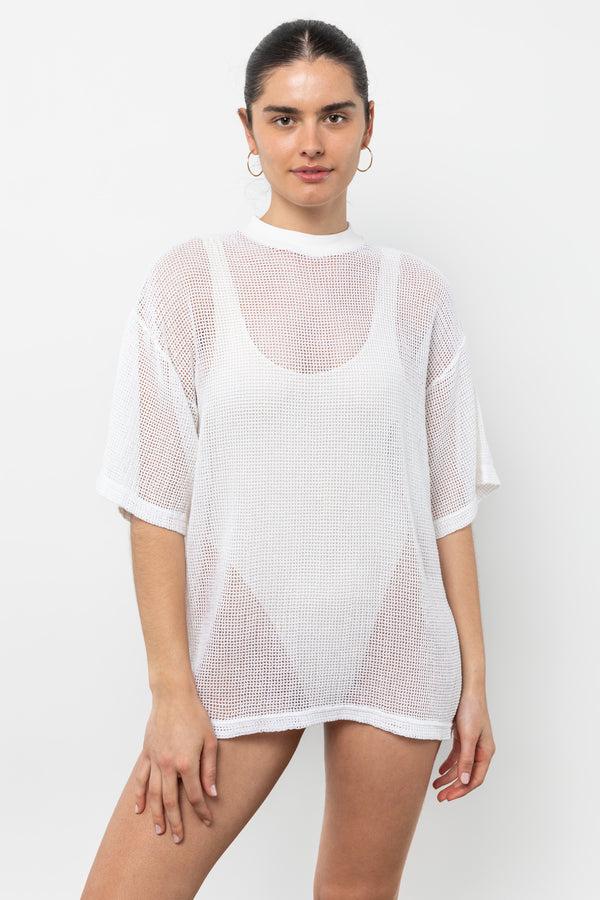 Los Angeles Apparel Cotton Fishnet Mock Neck Big Tee