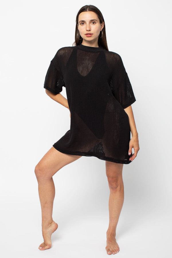 los angeles apparel Cotton Fishnet Mock Neck Big Tee