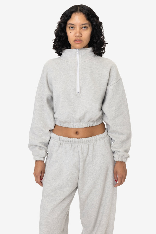 Los Angeles Apparel Cotton Fleece Half Zip Cropped Pullover