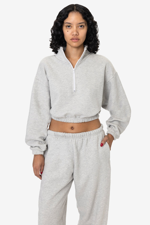 Los Angeles Apparel Cotton Fleece Half Zip Cropped Pullover