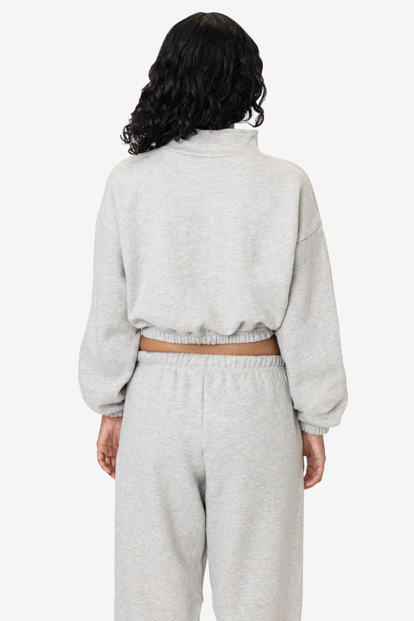 Los Angeles Apparel Cotton Fleece Half Zip Cropped Pullover