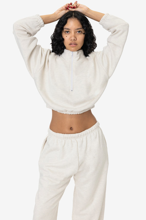 los angeles apparel Cotton Fleece Half Zip Cropped Pullover