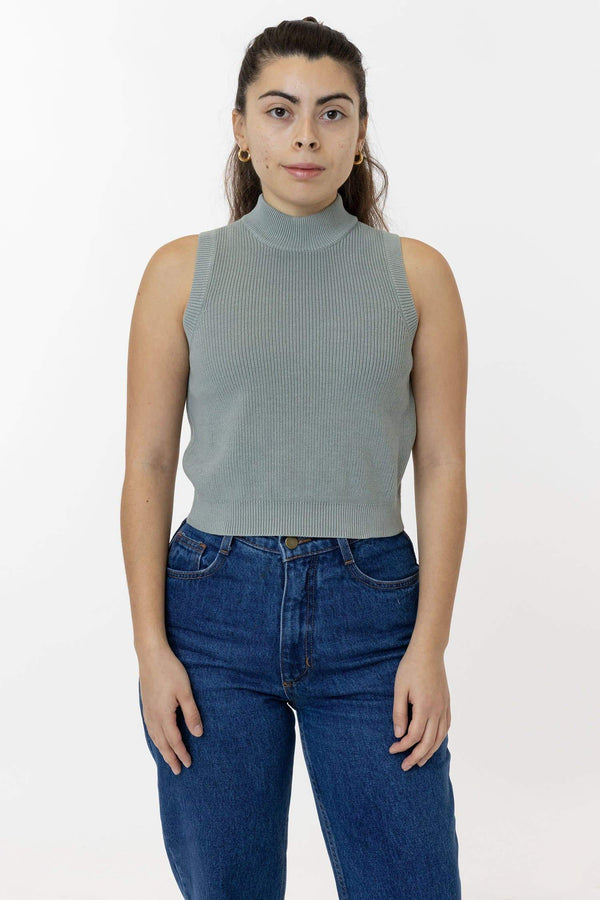 Los Angeles Apparel Cotton Knit Sleeveless Mock Neck Sweater
