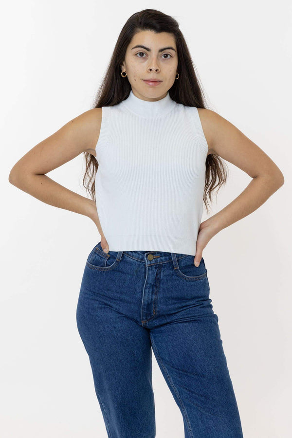 los angeles apparel Cotton Knit Sleeveless Mock Neck Sweater