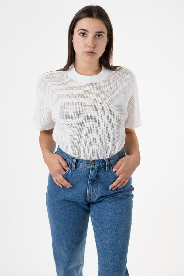 Los Angeles Apparel Cotton Mock Neck Fishnet Garment Dye T-Shirt