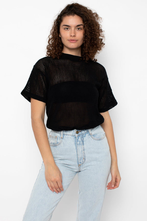 los angeles apparel Cotton Mock Neck Fishnet Garment Dye T-Shirt