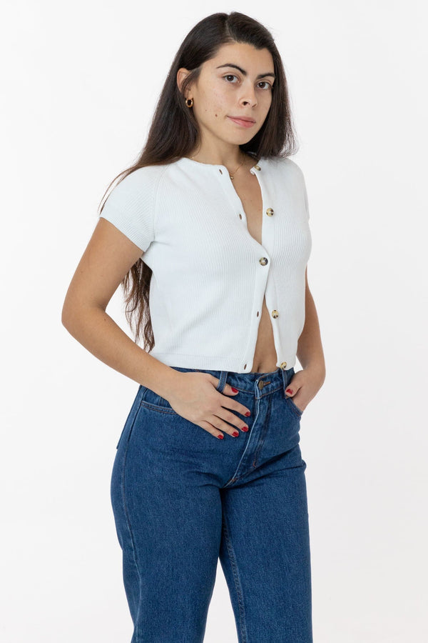 Los Angeles Apparel Cotton Raglan Short Sleeve Cropped Sweater