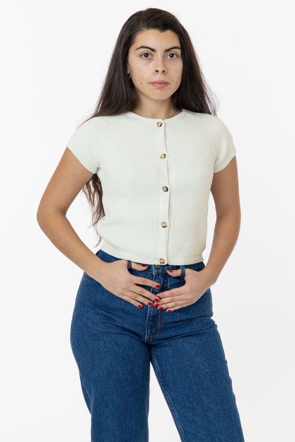Los Angeles Apparel Cotton Raglan Short Sleeve Cropped Sweater