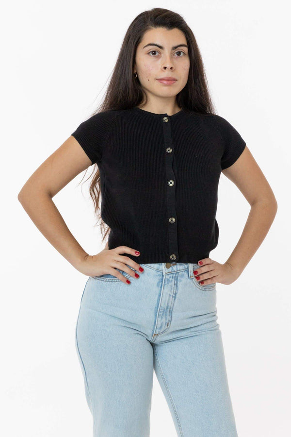 los angeles apparel Cotton Raglan Short Sleeve Cropped Sweater