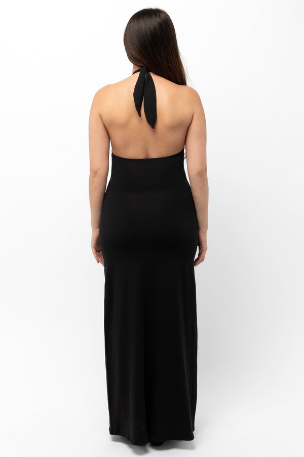 Los Angeles Apparel Cotton Spandex Halter Maxi Dress