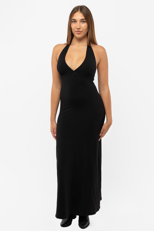 Los Angeles Apparel Cotton Spandex Halter Maxi Dress