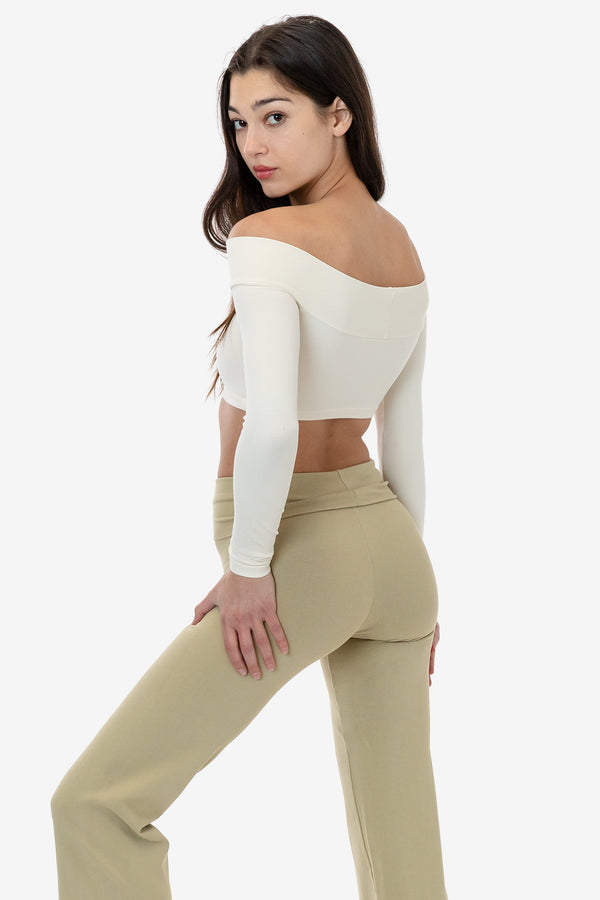 Los Angeles Apparel Cotton Spandex Long Sleeve Off Shoulder Crop Top