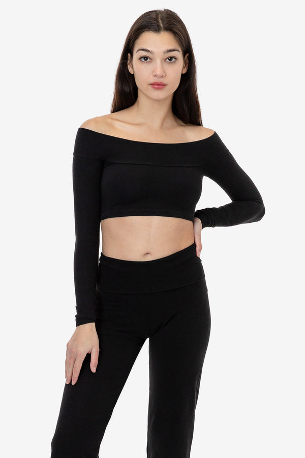 los angeles apparel Cotton Spandex Long Sleeve Off Shoulder Crop Top