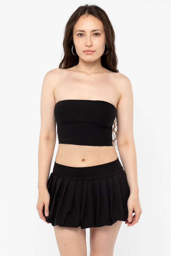 Los Angeles Apparel Cotton Spandex Pleated Bubble Mini Skirt