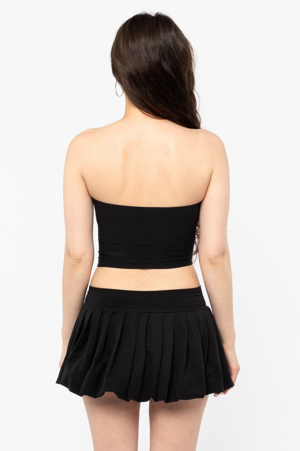 Los Angeles Apparel Cotton Spandex Pleated Bubble Mini Skirt