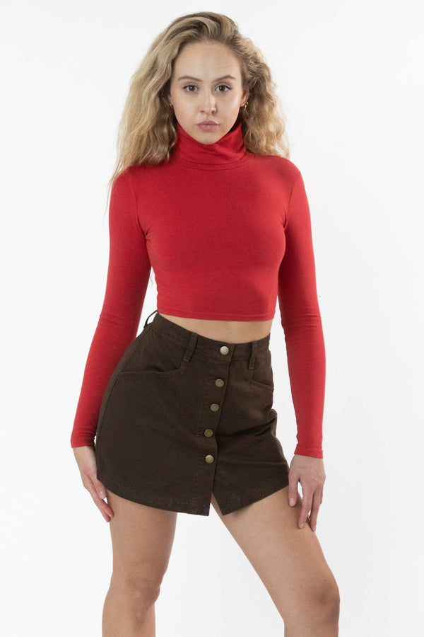 Los Angeles Apparel Cropped Cotton Spandex Garment Dye Turtleneck