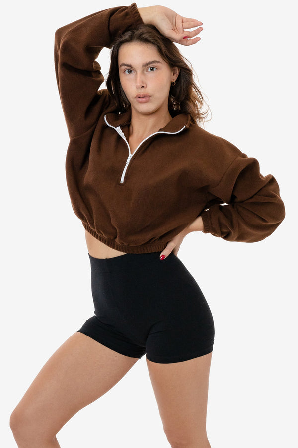 Los Angeles Apparel Cropped Polar Fleece Half Zip Pullover