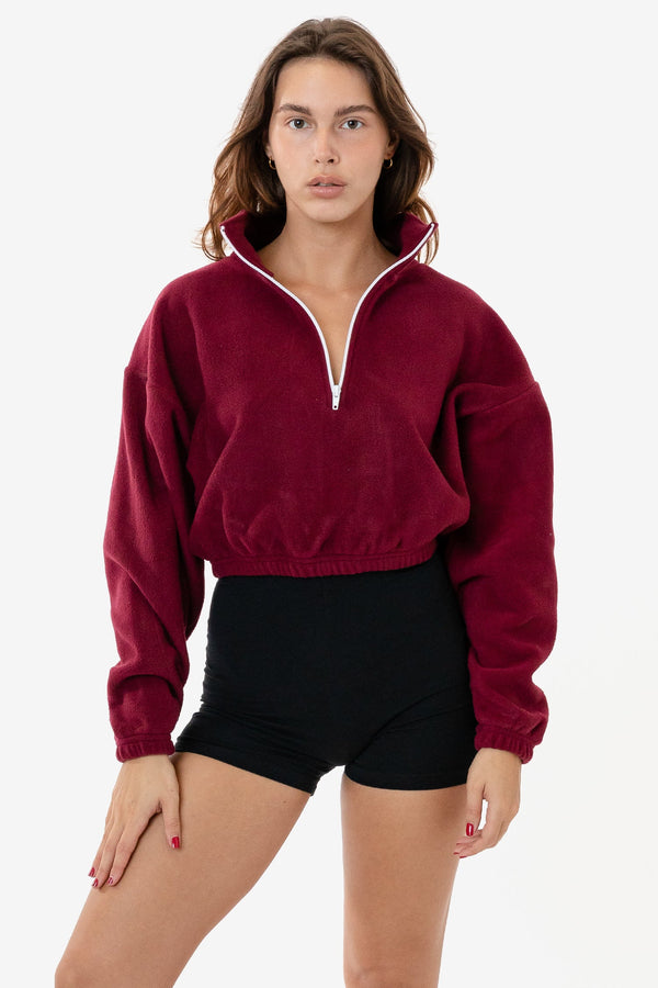 Los Angeles Apparel Cropped Polar Fleece Half Zip Pullover