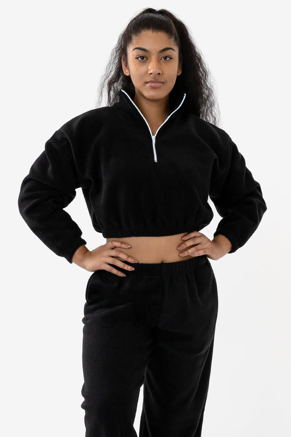 los angeles apparel Cropped Polar Fleece Half Zip Pullover