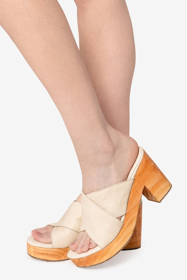 Los Angeles Apparel Crossover Mule Wooden Heel Sandal