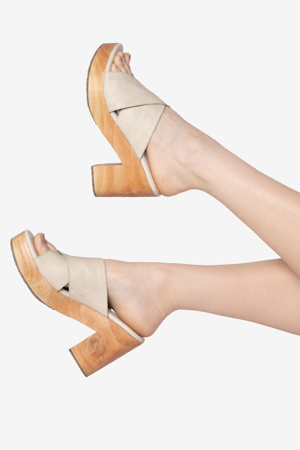 Los Angeles Apparel Crossover Mule Wooden Heel Sandal