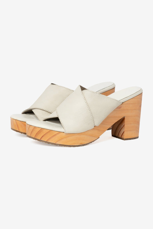 Los Angeles Apparel Crossover Mule Wooden Heel Sandal
