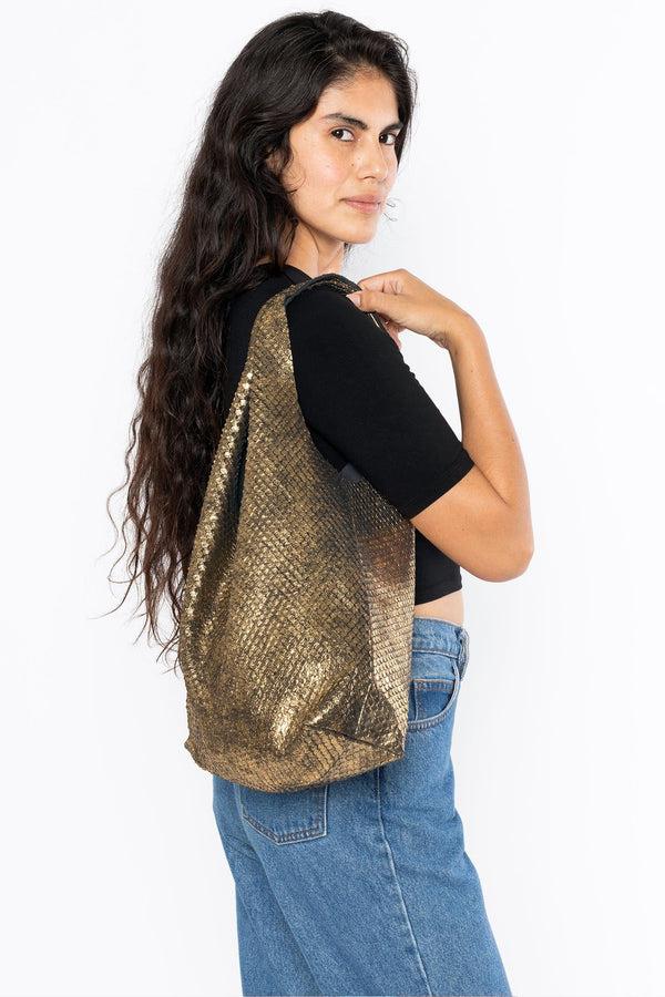 Los Angeles Apparel Embellished Leather Shopping Bag