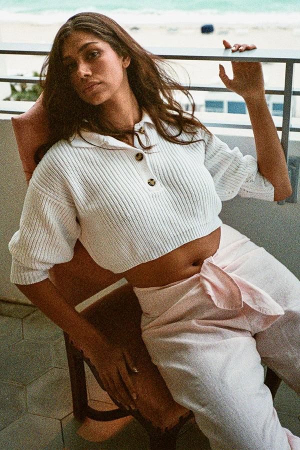 Los Angeles Apparel Fisherman Cropped Polo Pullover