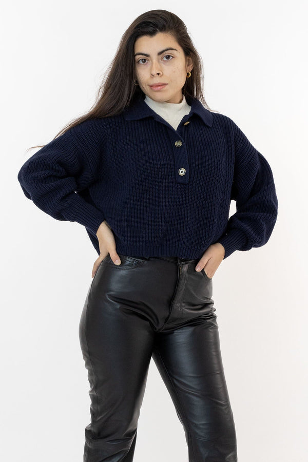 Los Angeles Apparel Fisherman Cropped Polo Pullover