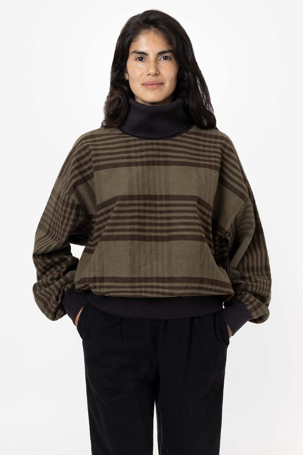 los angeles apparel Flannel Turtleneck Sweater with Heavy Cotton Rib