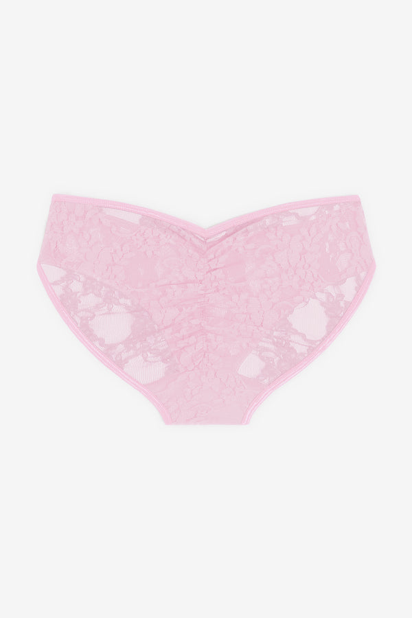 Los Angeles Apparel Floral Lace Ruched Back Bikini Panty