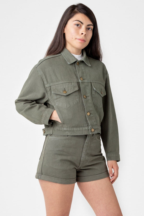 Los Angeles Apparel Garment Dye Cropped Bull Denim Jacket