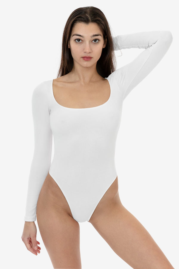 Los Angeles Apparel Garment Dye Long Sleeve Squareneck Thong Bodysuit