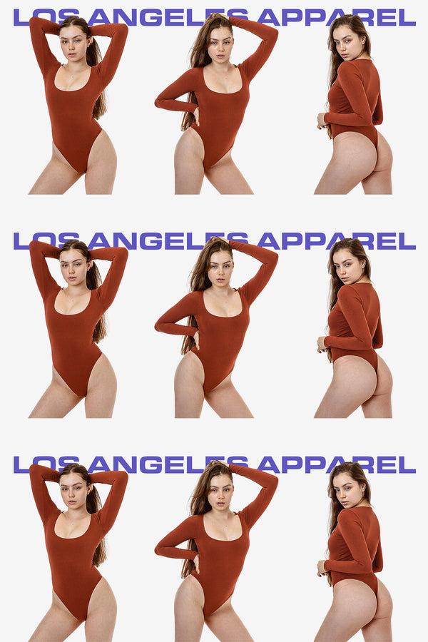 Los Angeles Apparel Garment Dye Long Sleeve Squareneck Thong Bodysuit